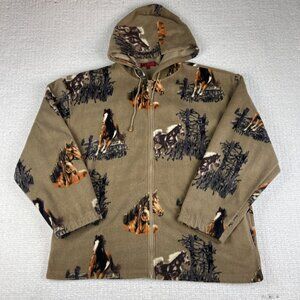 VTG Y2K Authentic Wildlife Horse AOP Fleece Jacket Full Zip Size XL Read*